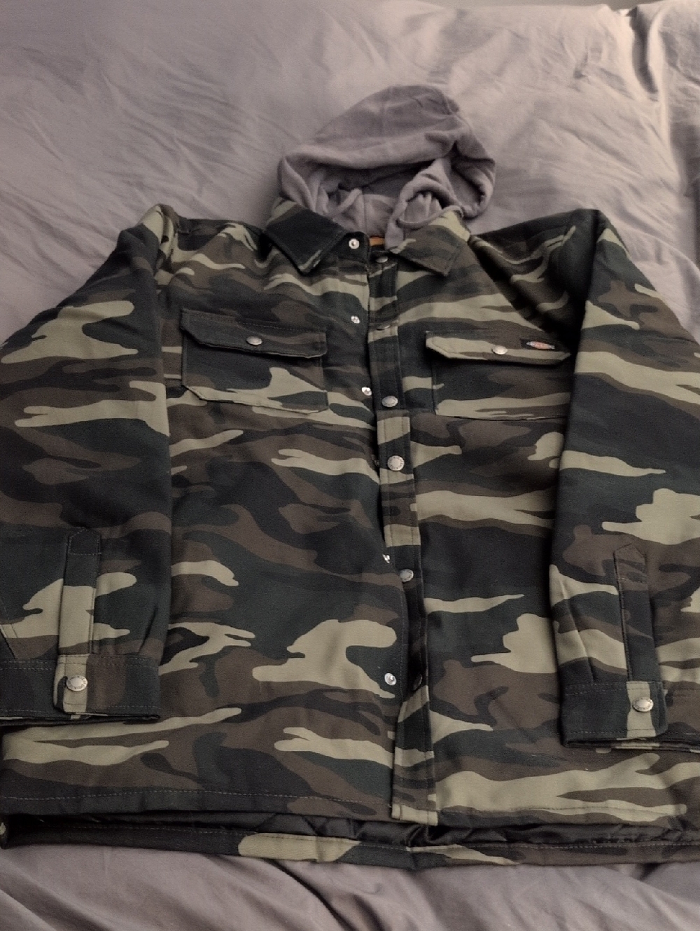 Dickies Men's Camouflage Field Jacket with Hood - Green & Brown Size Large